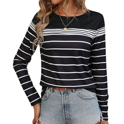 Damen Langarmshirt Maritimes Streifenmuster Baumwolle Weiße