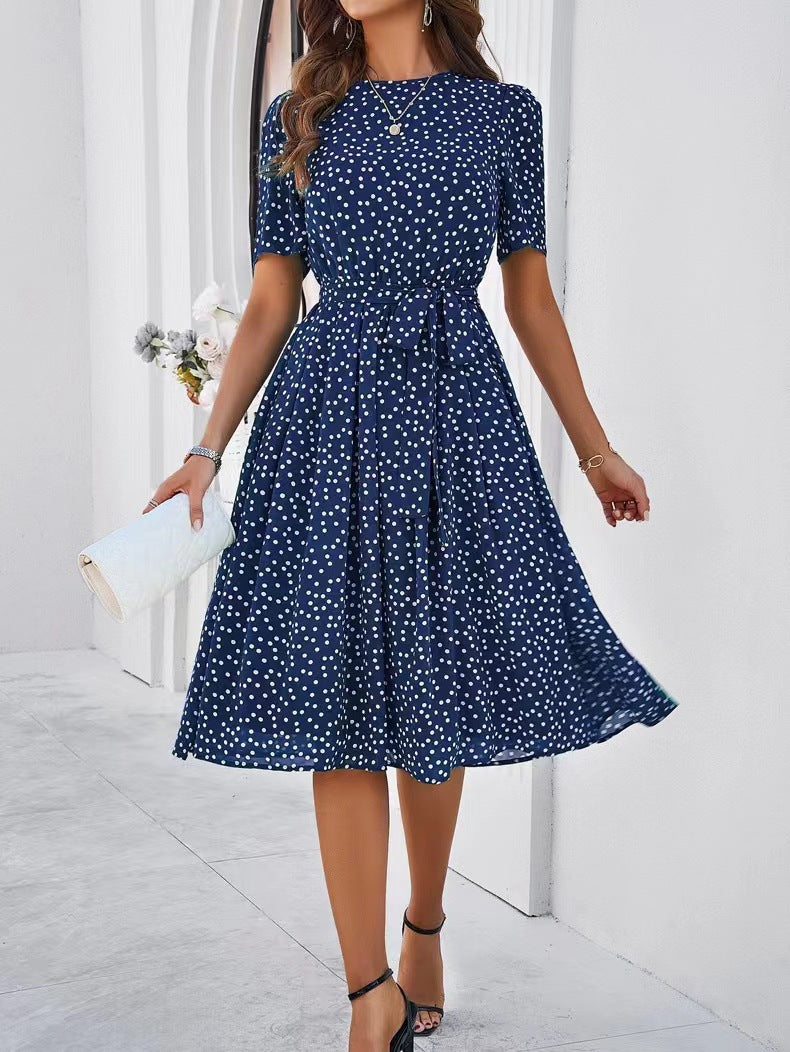 Damen Midikleid Punktedesign Taillengürtel Norvielle
