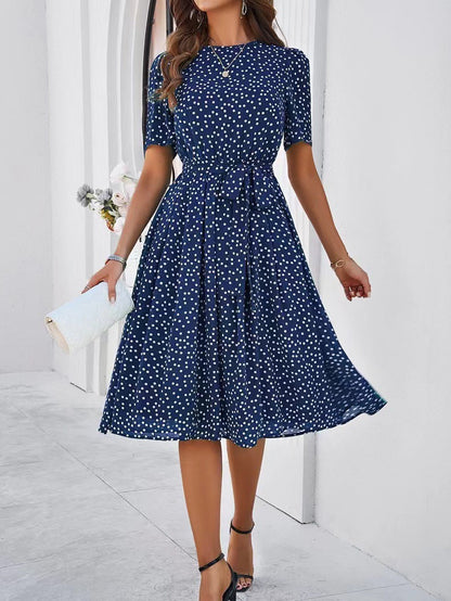 Damen Midikleid Punktedesign Taillengürtel Norvielle