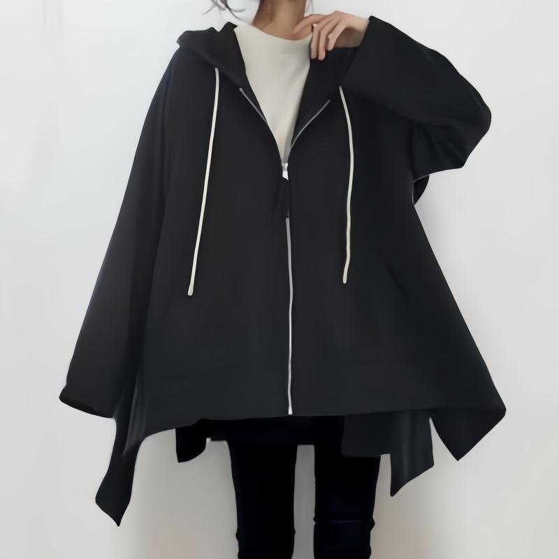 Damen Kapuzenponcho Asymmetrisch Baumwolle Taschen Beige