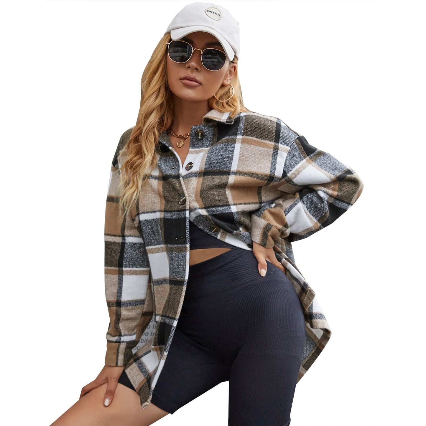 Damen Flanelljacke Kariert Knöpfe Norvielle