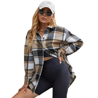 Damen Flanelljacke Kariert Knöpfe Norvielle