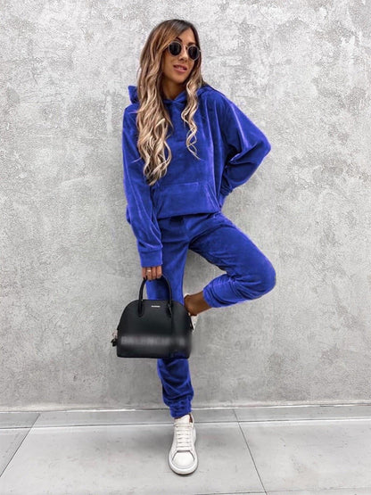 Damen Velours-Jogginganzug mit Kapuze elastisch Norvielle