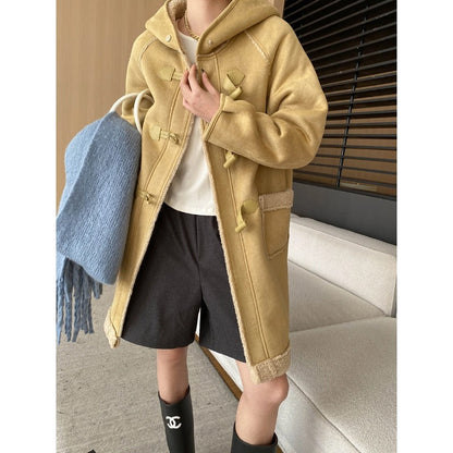 Damen Dufflecoat Strickmaterial Gemütliches Innenfutter