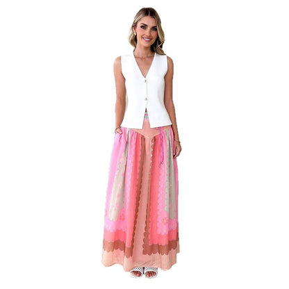 Damen Boho-Rock Floralmuster Taillenrock Lang