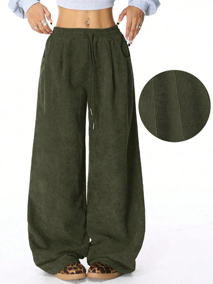 Damen Cordhose Weit Elastischer Bund
