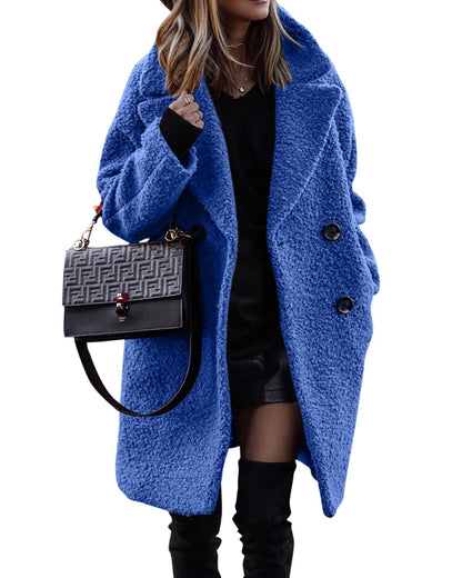 Damen Bouclé Mantel Klassisches Revers Eleganz