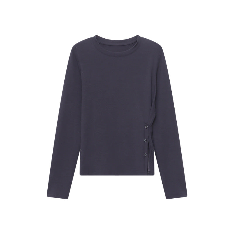 Damen Langarmshirt mit Knopfdetails Baumwolle Weiß