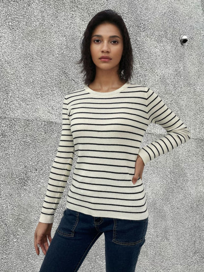 Damen Rippenpullover Gestreift Verlängerte Ärmel Norvielle