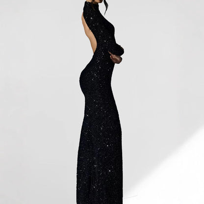 Damen Abendkleid Langarm Schimmernder Schlitz Norvielle