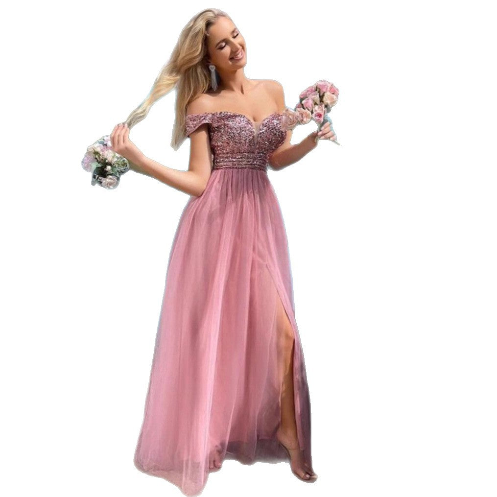 Damen Abendkleid Schulterfrei Glitzernd Norvielle