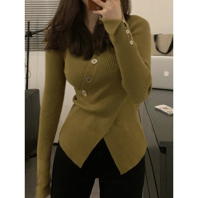 Damen Rippstrick-Cardigan V-Ausschnitt Knöpfe Norvielle