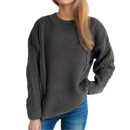 Damen Grobstrickpullover Zopf-Design Voluminöse Ärmel Norvielle