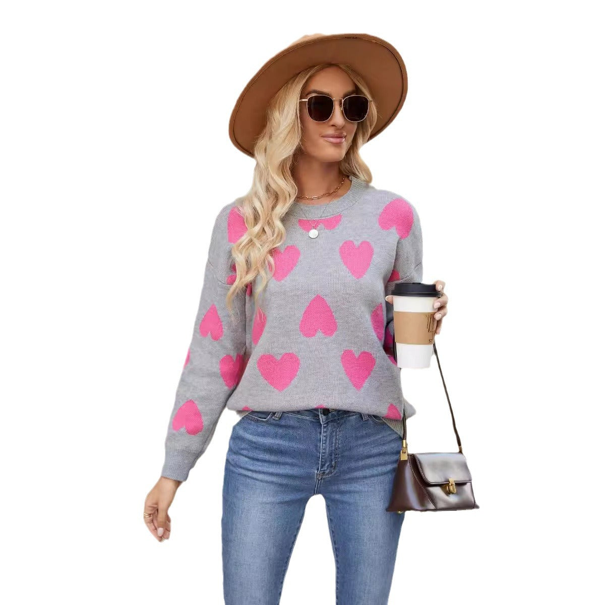 Damen Pullover Herzmotiv Lässiger Schnitt Norvielle