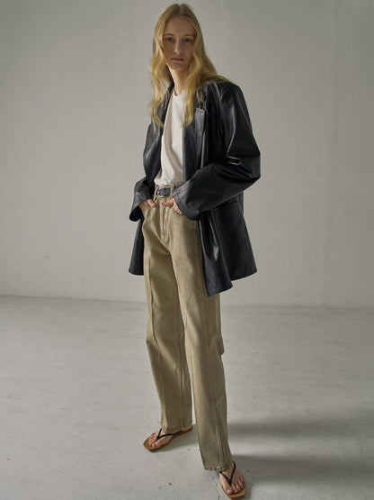 Damen Oversized Blazer Kunstleder