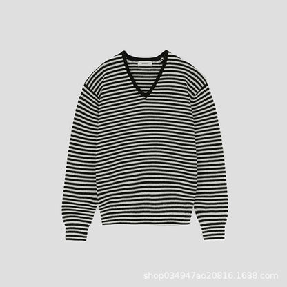 Damen Feinstrickpullover V-Ausschnitt Streifenmuster