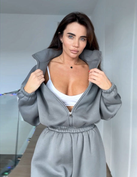 Damen Sportanzug Oversized Kapuzenjacke Elastische Hosen