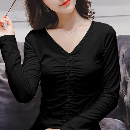 Damen Longsleeve-Oberteil Figurbetont Raffung Norvielle