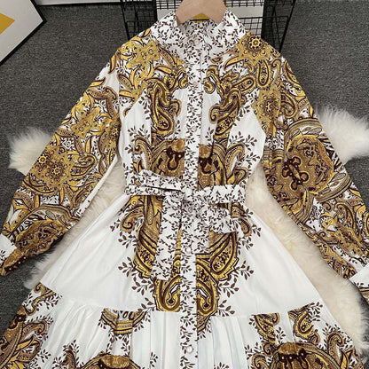 Damen Midi-Kleid mit Kragen und Bindegürtel Norvielle