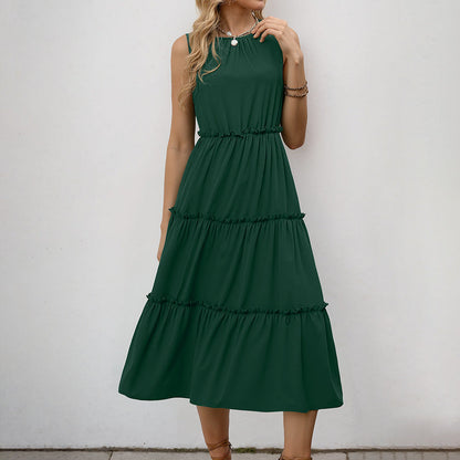 Damen Maxikleid Rüschendetails Elastischer Taillenzug