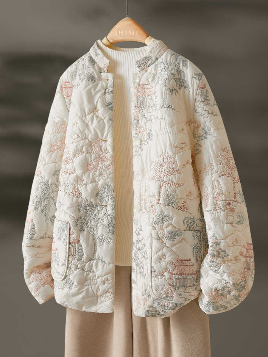 Damen Leichte Jacke Gesteppt Elegante Stickereien Norvielle