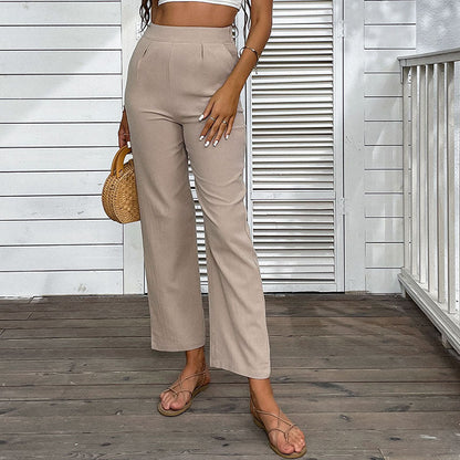 Damen Hochtaillenhose Weites Bein Eleganter Schnitt Schwarz - Norvielle