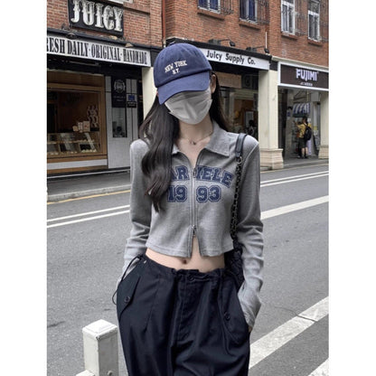 Damen Cropped-Shirt Reißverschluss Sportlich Norvielle