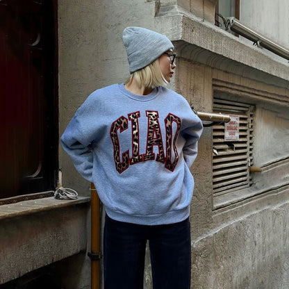 Damen Sweatshirt Auffälliges Logo Norvielle Grau