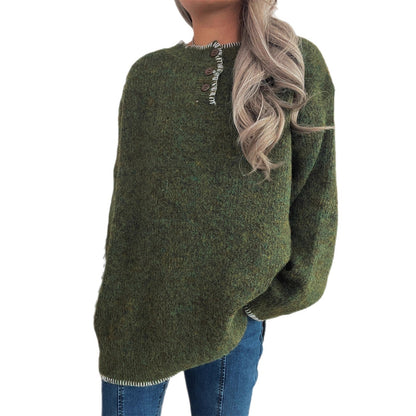 Damen Strickpullover Übergroß Klassisches Knopfdesign Beige