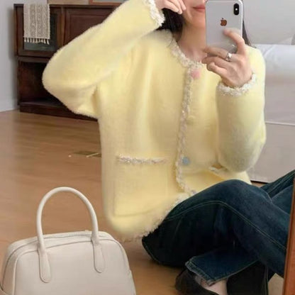 Damen Kuscheljacke Elegant Kontrast Akzente Norvielle