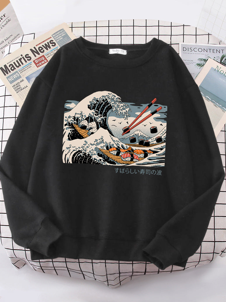 Damen Sweatshirt Wellen-Design Gemütlich Norvielle
