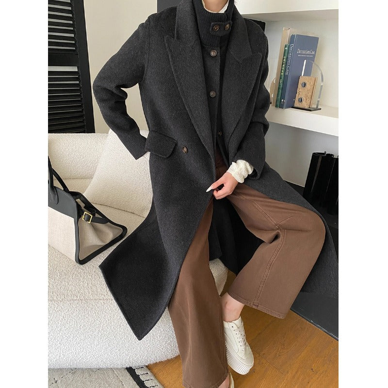 Damen Wollmantel Oversized Doppelter Knopfleiste