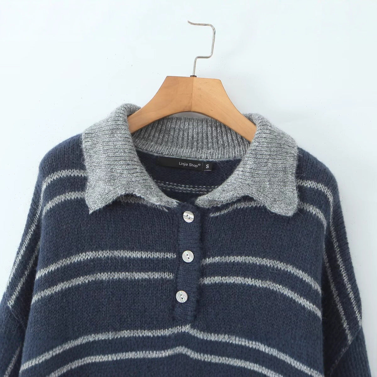 Damen Pullover Kontrastkragen Modern Streifen