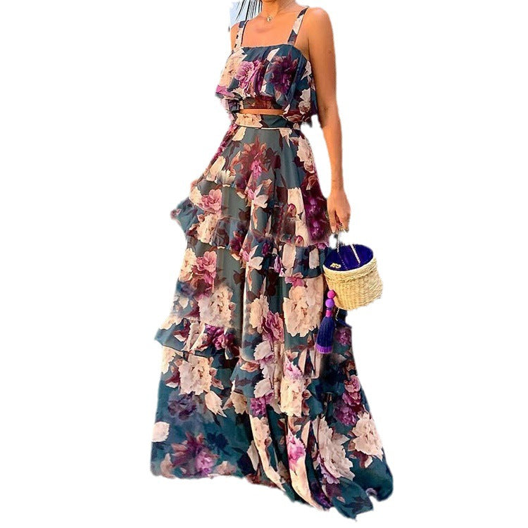 Damen Maxi-Kleid Florales Muster Rüschen Norvielle