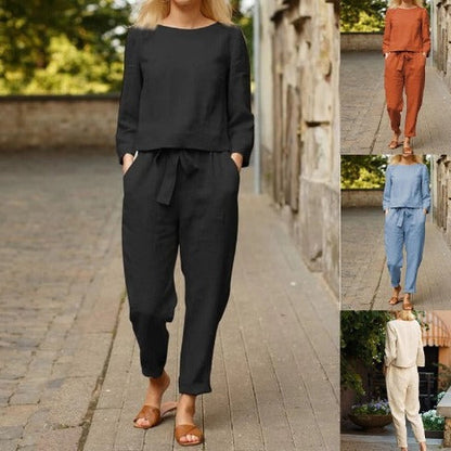 Damen Leinen-Set 2-teilig mit Oberteil und Hose - Norvielle