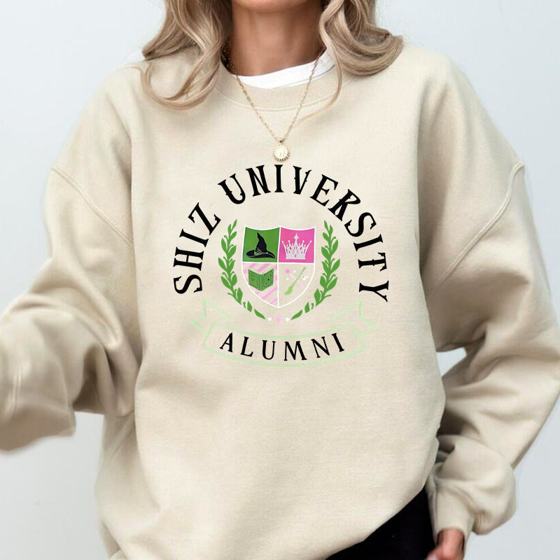 Damen Oversized Sweatshirt Universitätsemblem Lässig Grün