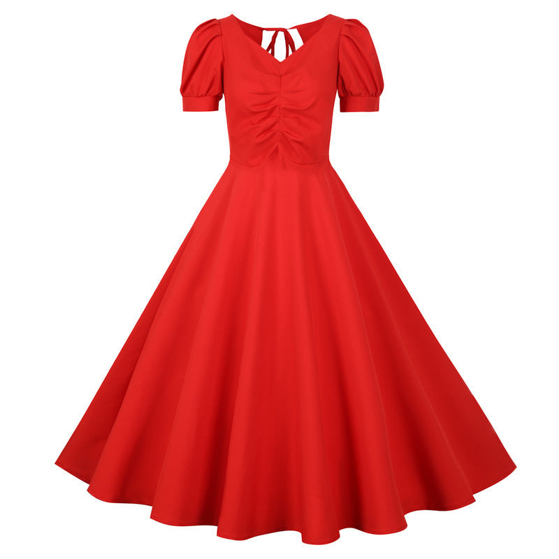 Damen A-Linien Kleid Puffärmel Romantischer Rückenausschnitt