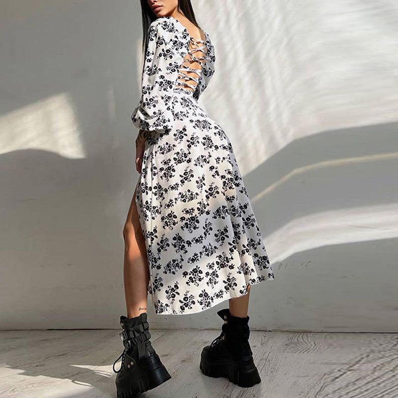 Damen Maxikleid Langärmlig Rüschen Floralmuster Norvielle