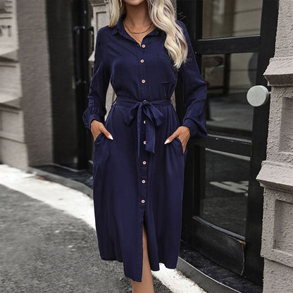 Damen Hemdblusenkleid mit Gürtel und Schlitz