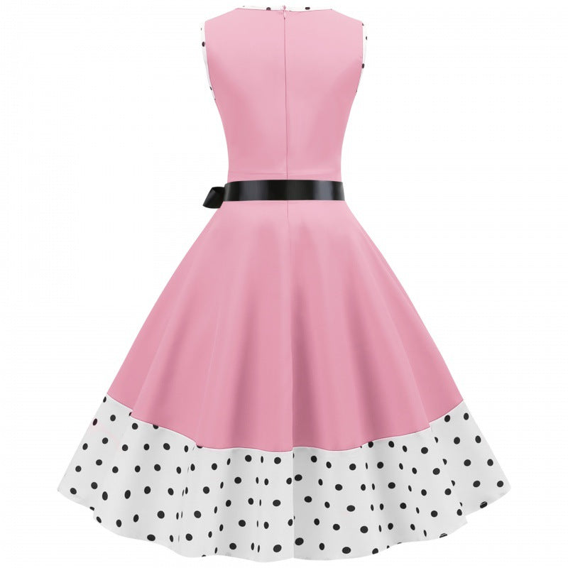 Damen Vintage-Swingkleid mit V-Ausschnitt und Taillengürtel
