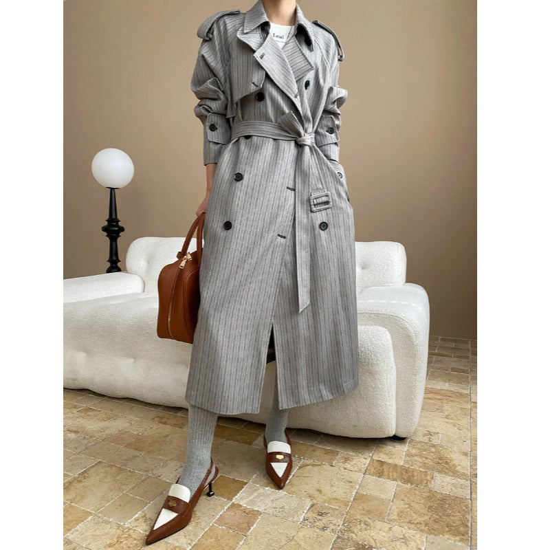 Damen Trenchcoat mit Streifen Gürtel Schwarz - Norvielle