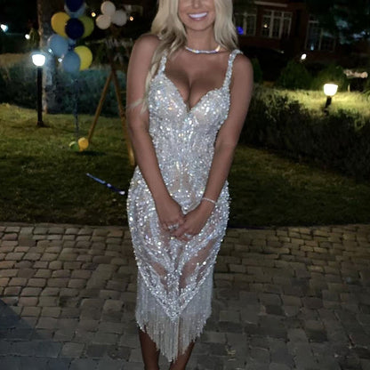 Damen Pailletten-Kleid mit Fransenbesatz und Schimmer-Effekt