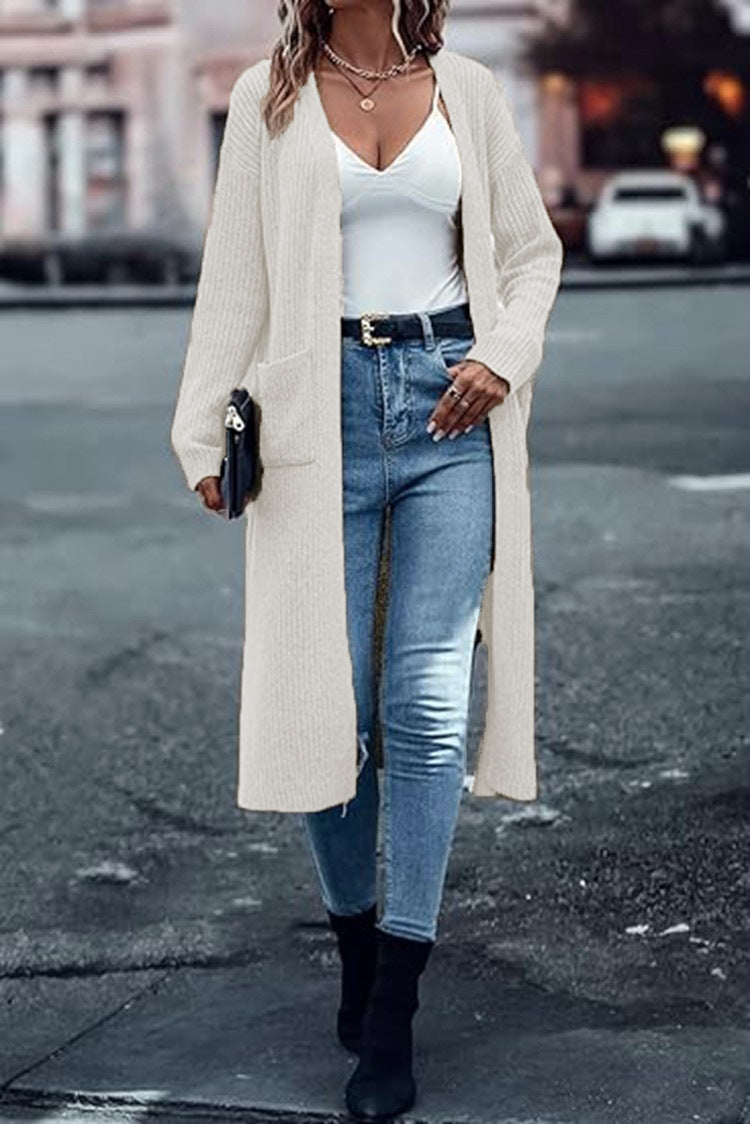 Damen Grobstrick-Cardigan Offene Taschen Lässiger Schnitt Norvielle