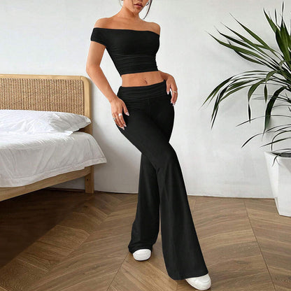 Norvielle Damen Crop- und High-Waist-Hosen Set