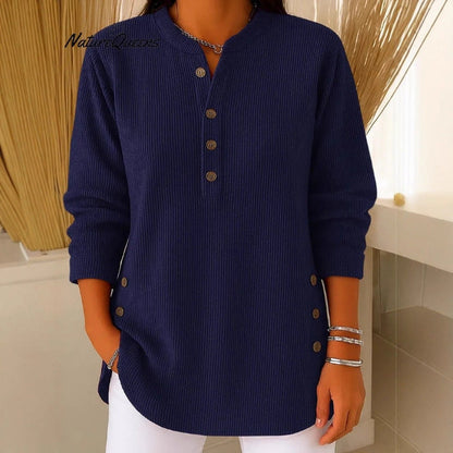 Damen Langarmshirt Knopfleiste Seitenknöpfe Modern Norvielle