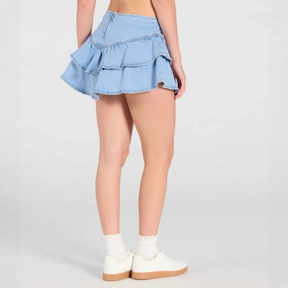 Damen Jeansrock Voluminöse Rüschendetails Figurschmeichelnder Schnitt