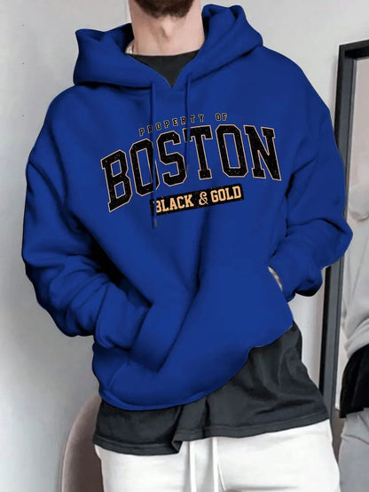 Herren Kapuzensweater Boston-Print Weich Schwarz Norvielle - Norvielle