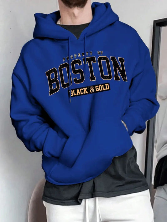 Herren Kapuzensweater Boston-Print Weich Schwarz Norvielle - Norvielle