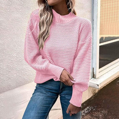 Damen Strickpullover Hochkragen Strukturmasche Norvielle