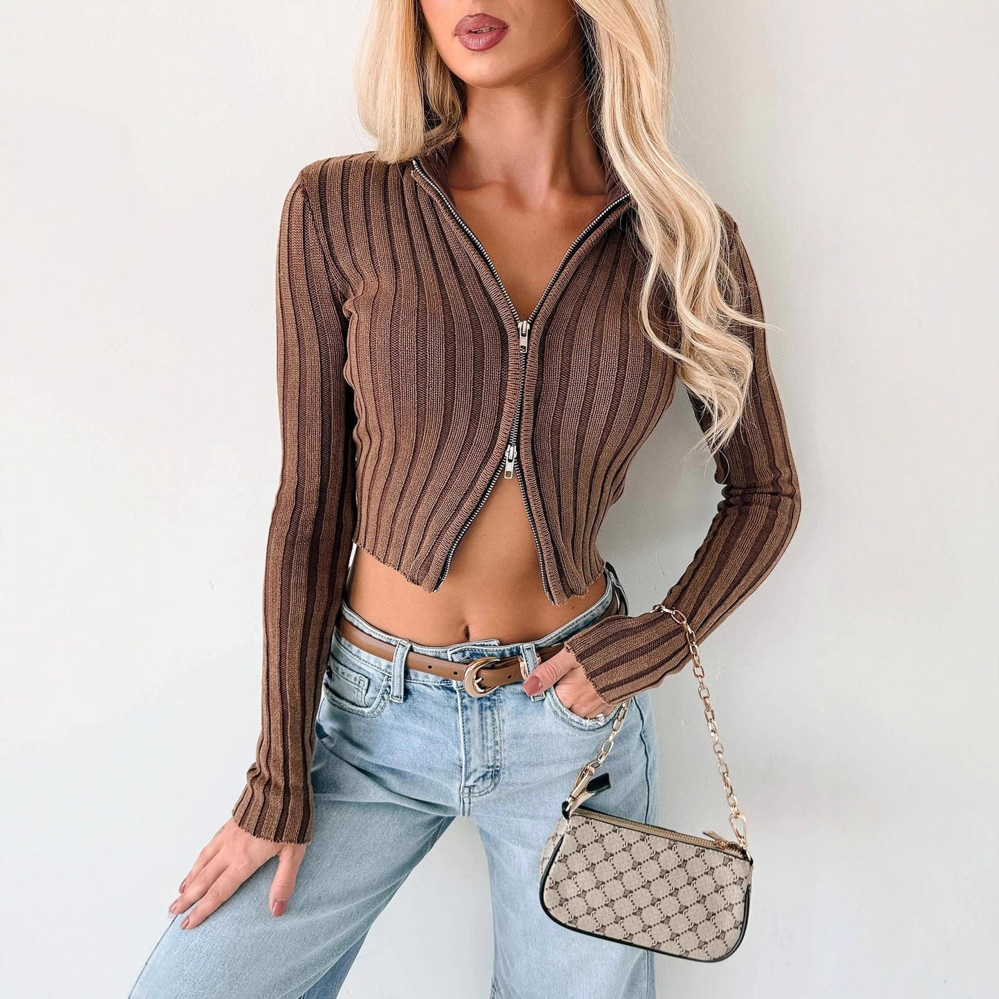 Damen Strickjacke Cropped Langarm Norvielle